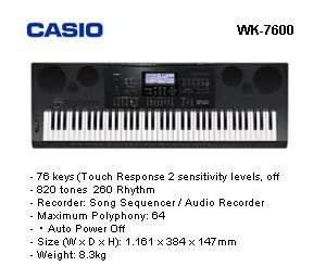 Casio WK-7600 (76) Keyboard w/Adapter